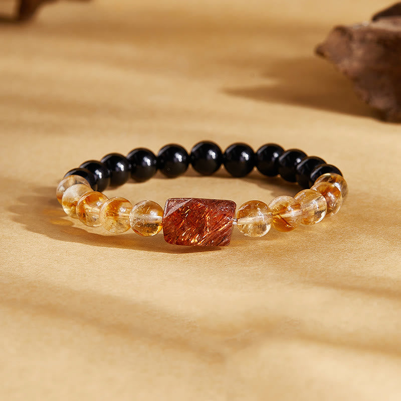 Foviel Natürliche schwarze Obsidian Citrin Super Seven Kristall Stärke Armband