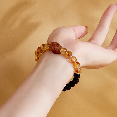 Foviel Natural Black Obsidian Citrine Super Seven Crystal Strength Bracelet