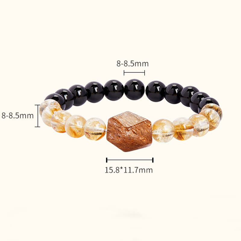 Foviel Natural Black Obsidian Citrine Super Seven Crystal Strength Bracelet