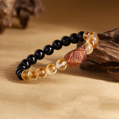 Foviel Natural Black Obsidian Citrine Super Seven Crystal Strength Bracelet