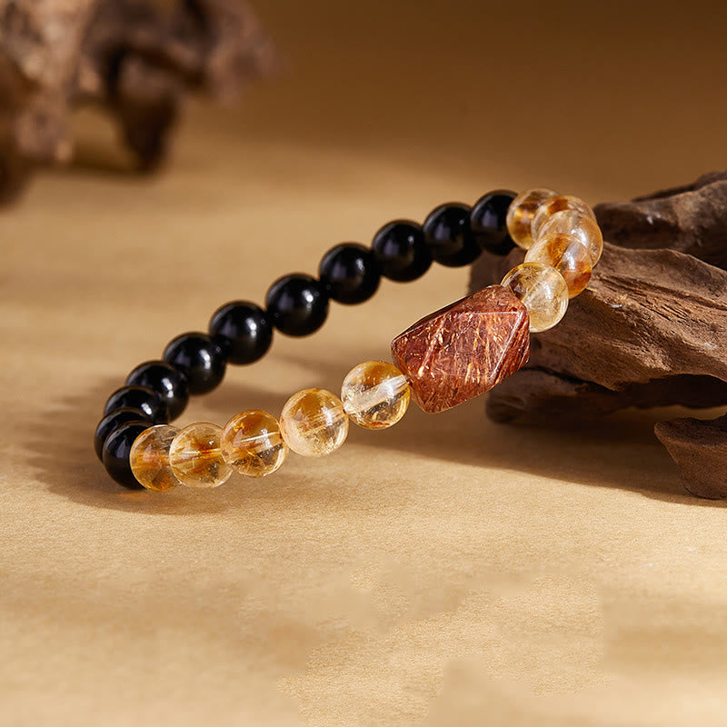 Foviel Natürliche schwarze Obsidian Citrin Super Seven Kristall Stärke Armband
