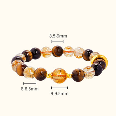 Foviel 999 Sterling Silver Natural Citrine Tiger Eye Peace Buckle Protection Bracelet