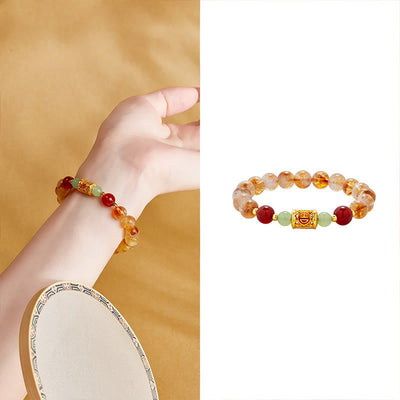 Foviel 999 Sterling Silver Natural Citrine Red Agate Hetian Jade Beads Protection Bracelet