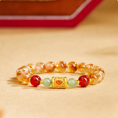 Foviel 999 Sterling Silver Natural Citrine Red Agate Hetian Jade Beads Protection Bracelet