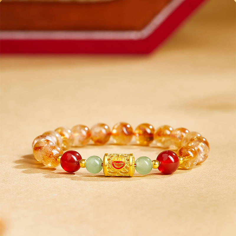 Bracelet de protection Foviel en argent sterling 999, perles en citrine naturelle, agate rouge et jade de Hetian
