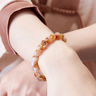 Foviel 999 Sterling Silver Natural Citrine Flower Balls Beads Protection Bracelet