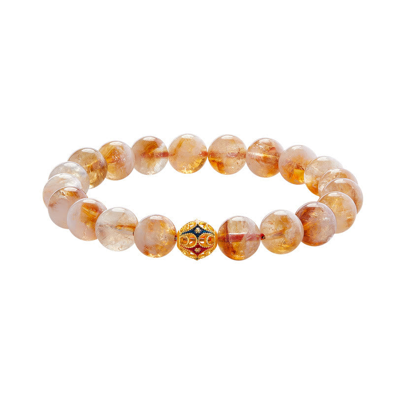 Foviel 999 Sterling Silver Natural Citrine Flower Balls Beads Protection Bracelet