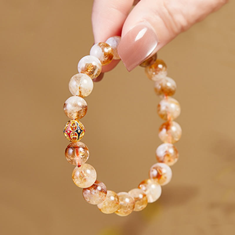 Foviel 999 Sterling Silver Natural Citrine Flower Balls Beads Protection Bracelet