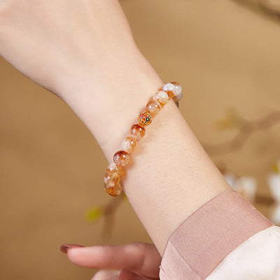 Foviel 999 Sterling Silver Natural Citrine Flower Balls Beads Protection Bracelet