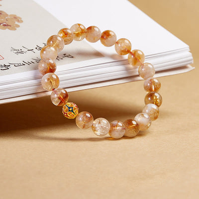 Foviel 999 Sterling Silver Natural Citrine Flower Balls Beads Protection Bracelet
