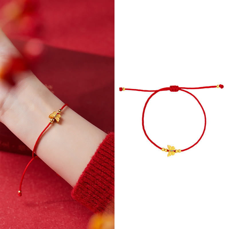 Foviel 999 Sterling Silver Butterfly Red String Strength Bracelet