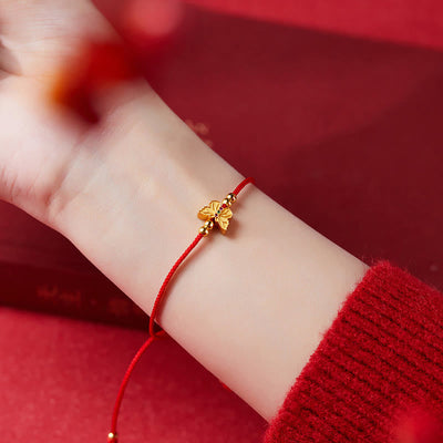 Foviel 999 Sterling Silver Butterfly Red String Strength Bracelet