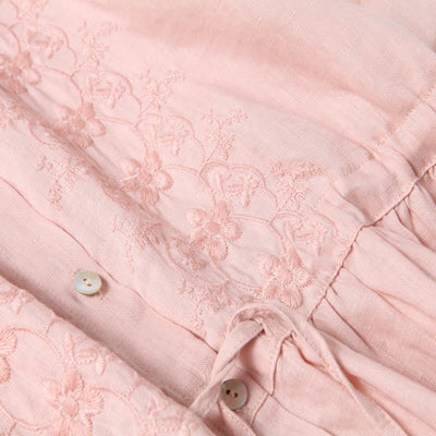 Buddha Stones Fall Embroidery Button Design Cotton Linen Long Sleeve Midi Dress With Pockets - image 10