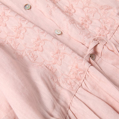 Buddha Stones Fall Embroidery Button Design Cotton Linen Long Sleeve Midi Dress With Pockets - image 9