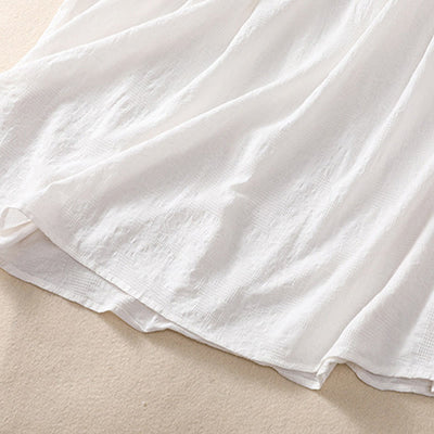 Buddha Stones Summer Plain Hollow Jacquard Design Cotton Short Sleeve Midi Dress With Pockets - image 7