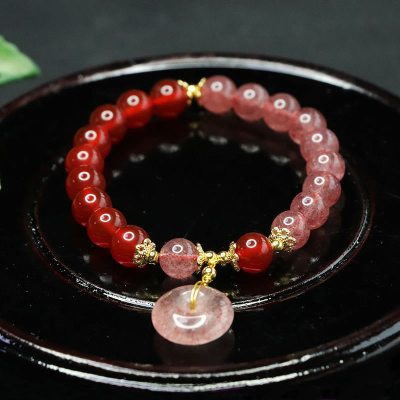 Foviel Erdbeerquarz Rot Achat Frieden Schnalle Positives Glück Armband