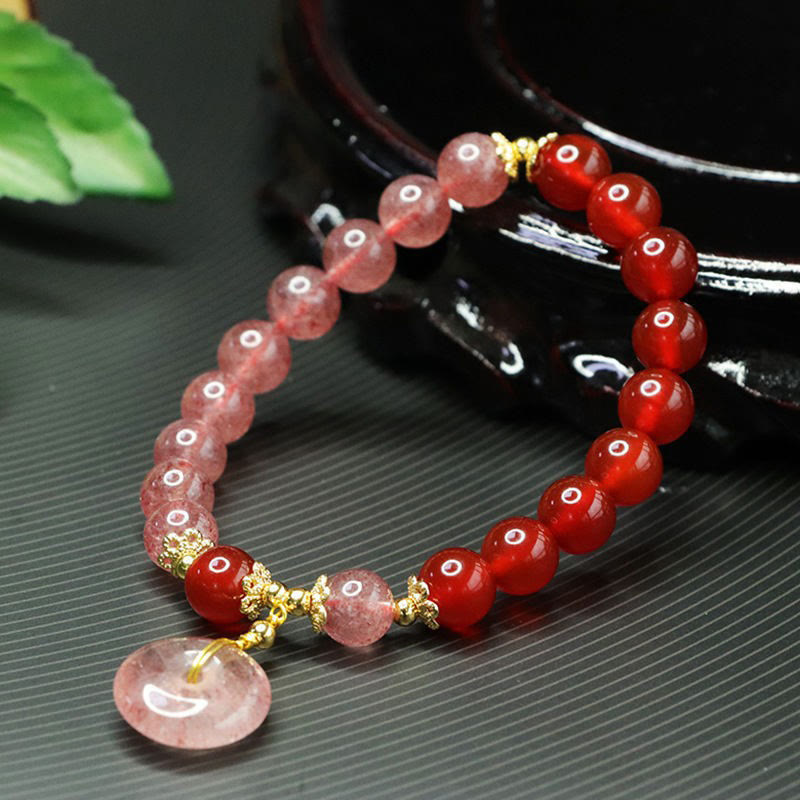 Foviel Erdbeerquarz Rot Achat Frieden Schnalle Positives Glück Armband