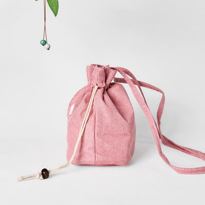 Foviel stickte hell rosa Lotus Baumwolle Leinen Umhängetasche Schultertasche