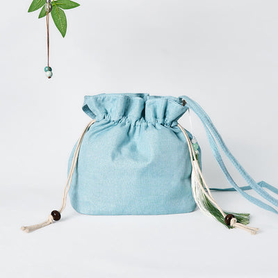 Foviel Sticked Green Bambus Baumwolle Leinen Umhängetasche Schultertasche