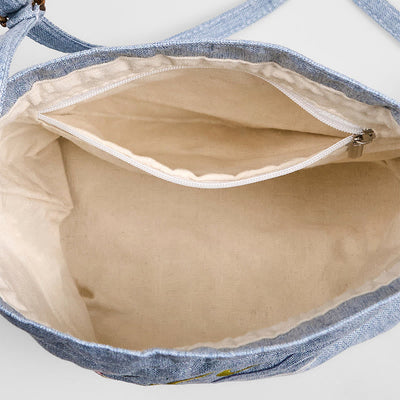 Foviel stickte hellblaue Fee Hirsche Glückswolken Baumwolle Leinen Umhängetasche Schultertasche