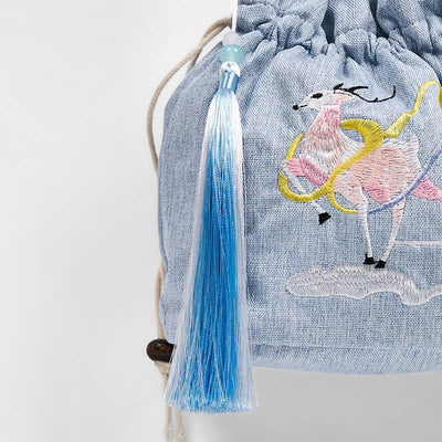 Foviel stickte hellblaue Fee Hirsche Glückswolken Baumwolle Leinen Umhängetasche Schultertasche