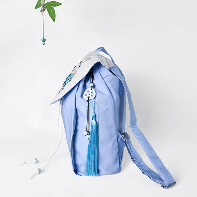 Foviel Handgefertigte blaue Magnolia Stickerei große Kapazität Leinwand Rucksack