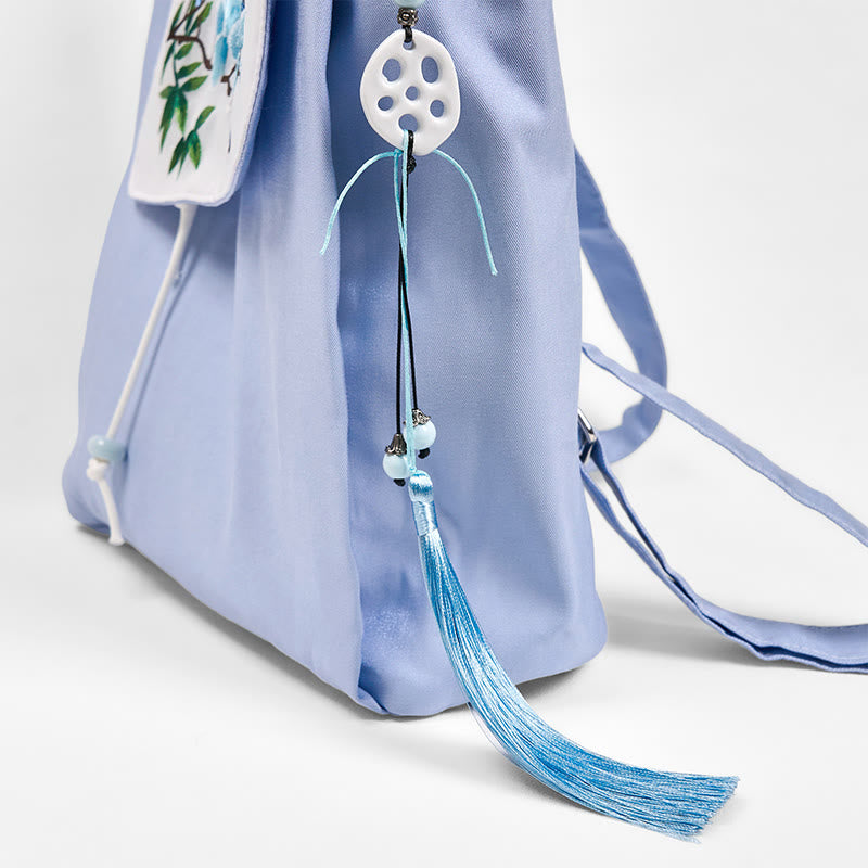 Foviel Handgefertigte blaue Magnolia Stickerei große Kapazität Leinwand Rucksack