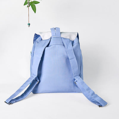 Foviel Handgefertigte blaue Magnolia Stickerei große Kapazität Leinwand Rucksack