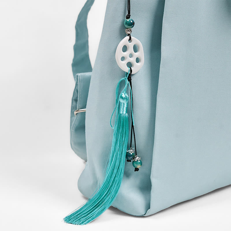 Foviel Handgefertigtes blaues Epiphyllum Stickerei große Kapazität Leinwand Rucksack