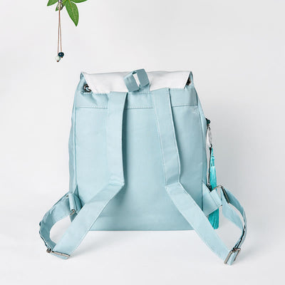 Foviel Handgefertigtes blaues Epiphyllum Stickerei große Kapazität Leinwand Rucksack
