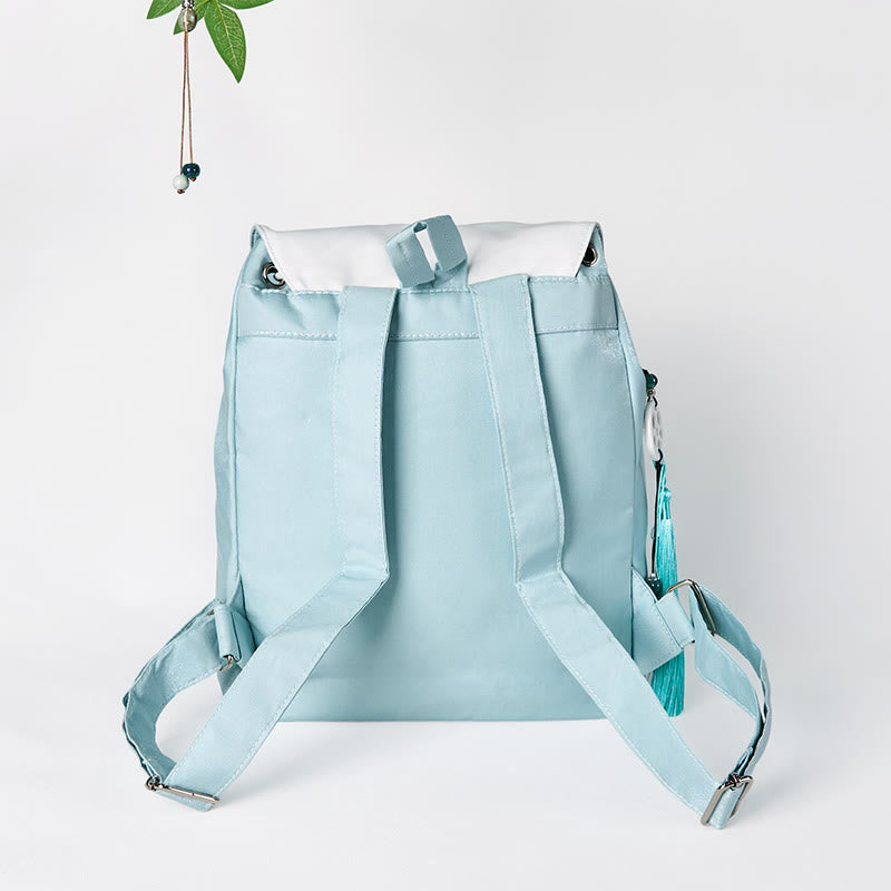 Foviel Handgefertigtes blaues Epiphyllum Stickerei große Kapazität Leinwand Rucksack