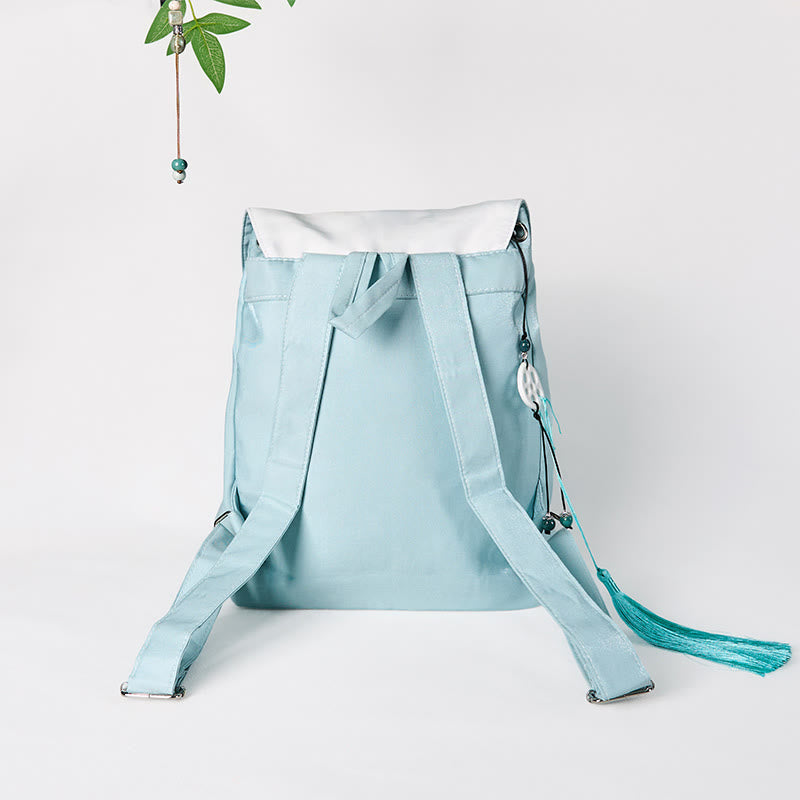 Foviel Handmade Blue Lotus Embroidered Large Capacity Canvas Backpack
