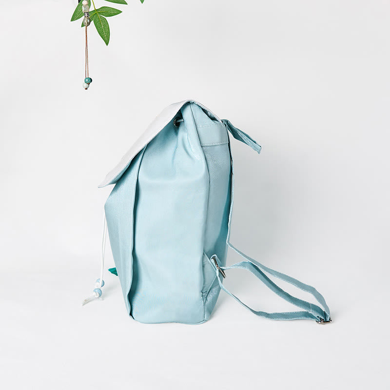 Foviel Handmade Blue Lotus Embroidered Large Capacity Canvas Backpack