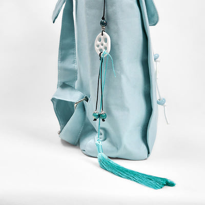 Foviel Handmade Blue Lotus Embroidered Large Capacity Canvas Backpack