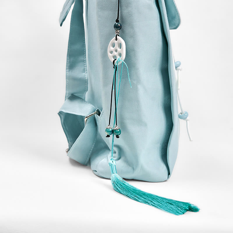 Foviel Handmade Blue Lotus Embroidered Large Capacity Canvas Backpack