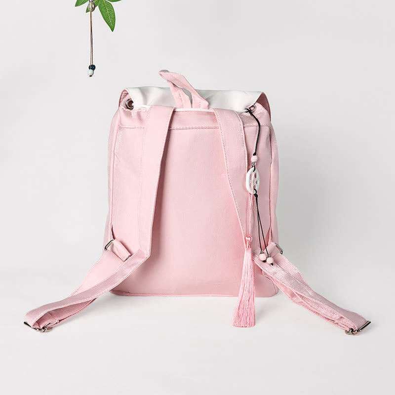 Foviel Handmade Pink Peony Flowers Embroidered Large Capacity Canvas Backpack