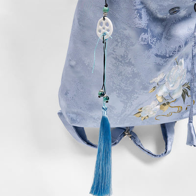 Foviel Handmade Blue Camellia Embroidered Large Capacity Polyester Cotton Backpack