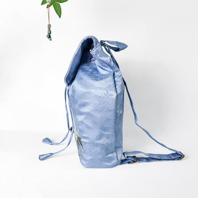 Foviel Handmade Blue Camellia Embroidered Large Capacity Polyester Cotton Backpack