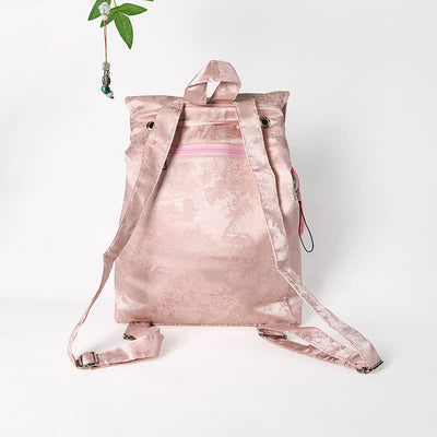 Foviel Handmade Pink Lotus Embroidered Large Capacity Polyester Cotton Backpack