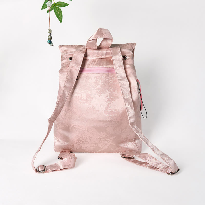 Foviel Handmade Pink Lotus Embroidered Large Capacity Polyester Cotton Backpack