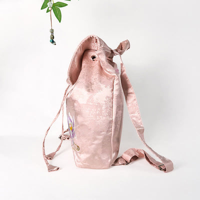 Foviel Handmade Pink Lotus Embroidered Large Capacity Polyester Cotton Backpack