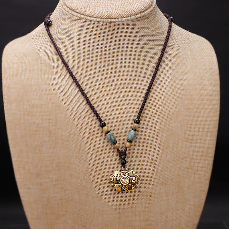 Buddha Stones Copper Brass Fu Character Luck Fortune Rope Necklace Pendant - image 2