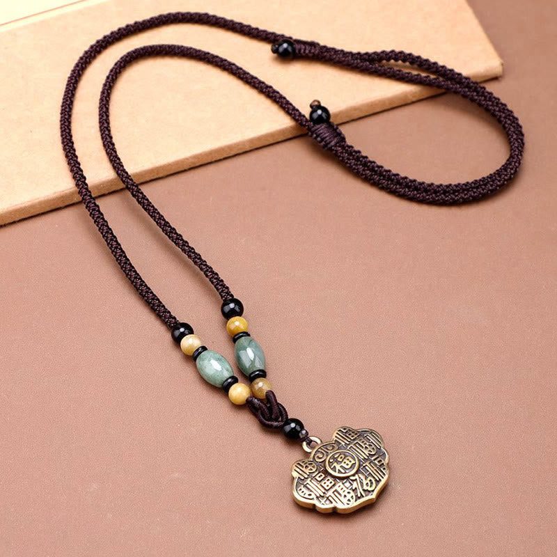 Buddha Stones Copper Brass Fu Character Luck Fortune Rope Necklace Pendant - Fu Character - image 1