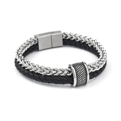 Bracelet Foviel en cuir double épaisseur avec boucle magnétique équilibrée en acier titane