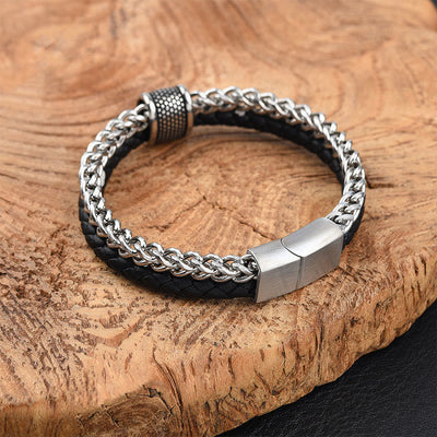 Bracelet Foviel en cuir double épaisseur avec boucle magnétique équilibrée en acier titane