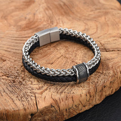 Bracelet Foviel en cuir double épaisseur avec boucle magnétique équilibrée en acier titane