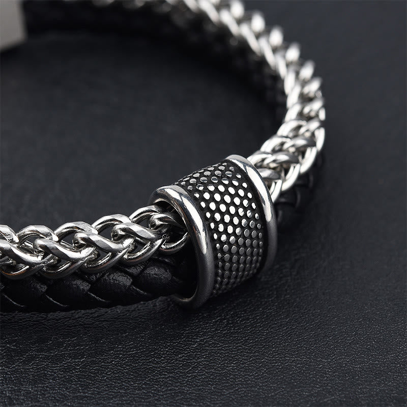 Bracelet Foviel en cuir double épaisseur avec boucle magnétique équilibrée en acier titane