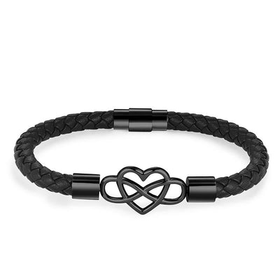 Foviel Endless Knot Heart Leather Titanium Steel Strength Buckle Bracelet