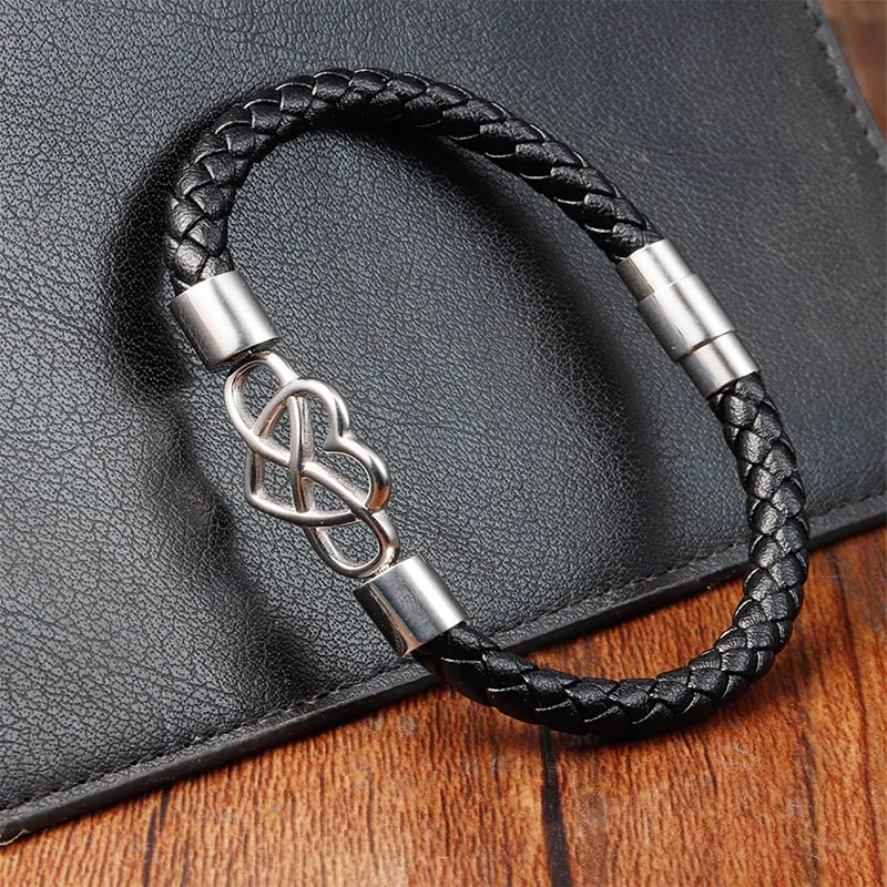 Foviel Endless Knot Heart Leather Titanium Steel Strength Buckle Bracelet