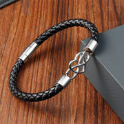 Foviel Endless Knot Heart Leather Titanium Steel Strength Buckle Bracelet